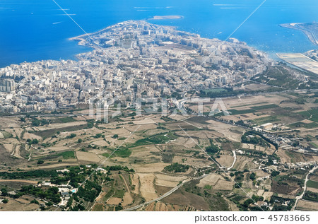 Aerial view at Malta Bugibba from airplane Aerial view at Malta Bugibba from airplane 45783665