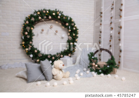 blur background Decoration with Christmas tree wreath 45785247