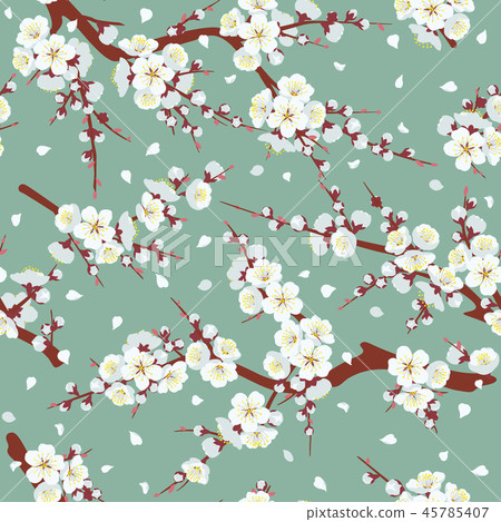 Seamless Pattern with Flowering Branches - Stock Illustration [45785407 ...
