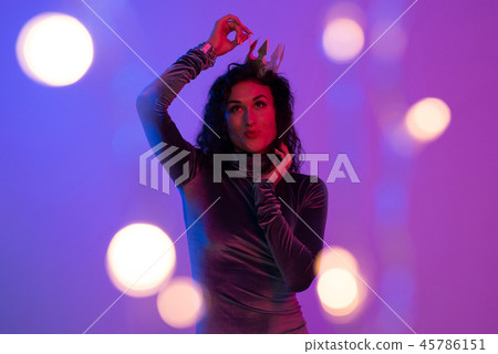 Portrait of beautiful woman with crown. Celebration, Birthday. 45786151