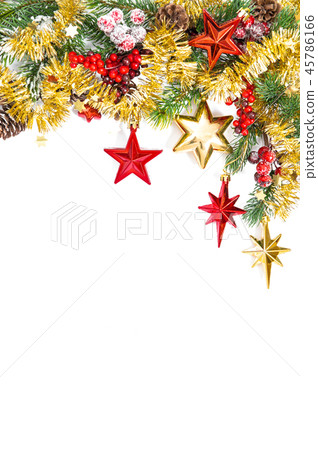 Christmas Ornaments Red Gold Decoration Green Stock Photo