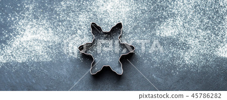 Baking accessories on black background with flour Baking accessories on black background with flour 45786282