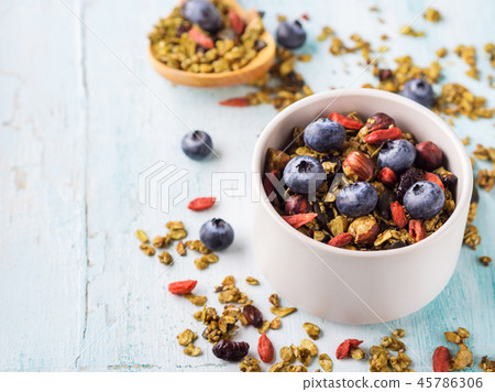 Matcha green tea granola with berries Matcha green tea granola with berries 45786306