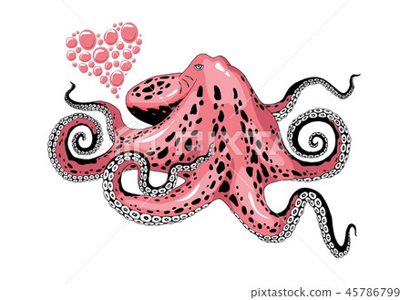 Cartoon pink octopus love clip-art isolated on white background illustration 45786799
