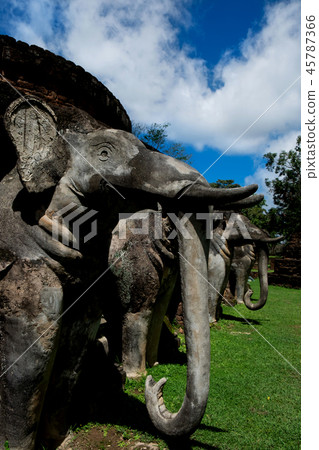 Stone Elephant Statues Base of Stupa Wat Pra Kaeo 45787366