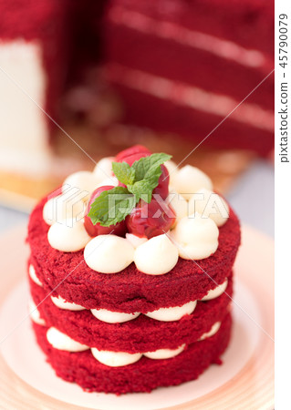 Beautiful red cake with cherries. Beautiful red cake with cherries. 45790079