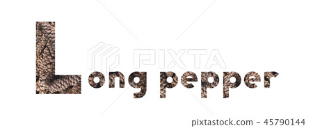 The word Long pepper with dried Indian Long Pepper isolated on white 45790144