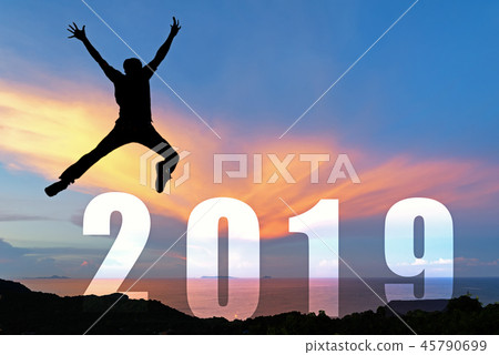 Silhouette happy man jumping congratulation Silhouette happy man jumping congratulation 45790699
