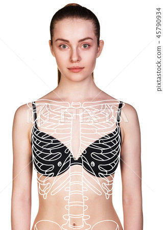 Young woman with paint skeleton on her body. 45790934