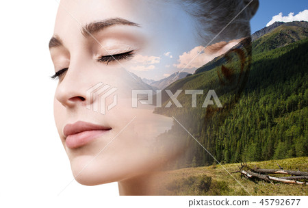 Young woman combined with photograph of nature. 45792677