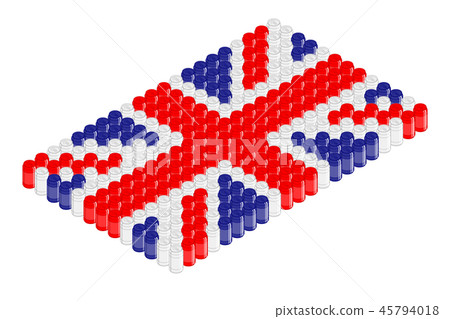 Isometric beverage can in row, United Kingdom flag 45794018