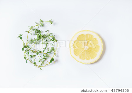 lemon and thyme on white background lemon and thyme on white background 45794306