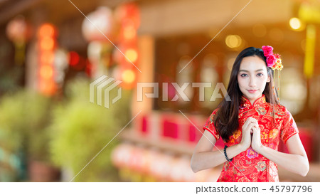 Happy chinese new year. Asian woman  45797796