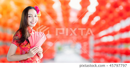 Happy chinese new year. Asian woman Happy chinese new year. Asian woman 45797797