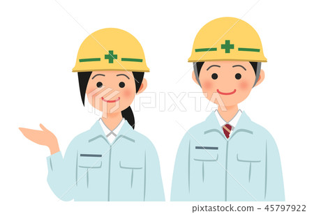 Men and women in helmets and working clothes to guide Men and women in helmets and working clothes to guide 45797922