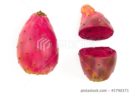 red prickly pear or opuntia isolated on a white background. Top view. Flat lay red prickly pear or opuntia isolated on a white background. Top view. Flat lay 45798371
