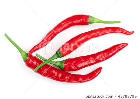 red hot chili peppers isolated on white background. Top view. Flat lay pattern red hot chili peppers isolated on white background. Top view. Flat lay pattern 45798799