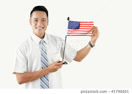 Cheerful Man With US Flag Cheerful Man With US Flag 45798801