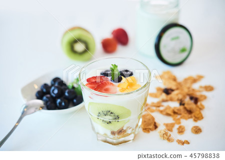 Sweet yogurt with granola and fruit Sweet yogurt with granola and fruit 45798838