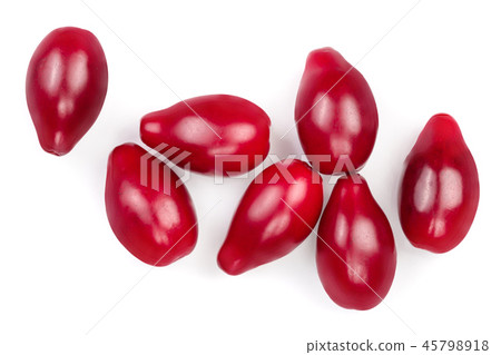 Red berries of cornel or dogwood isolated on white background. Top view. Flat lay Red berries of cornel or dogwood isolated on white background. Top view. Flat lay 45798918