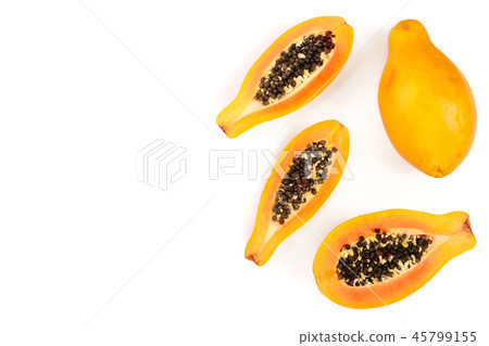 ripe slice papaya isolated on a white background with copy space for your text. Top view. Flat lay 45799155