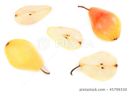 ripe red yellow pear fruits isolated on white background. Top view. Flat lay pattern 45799330