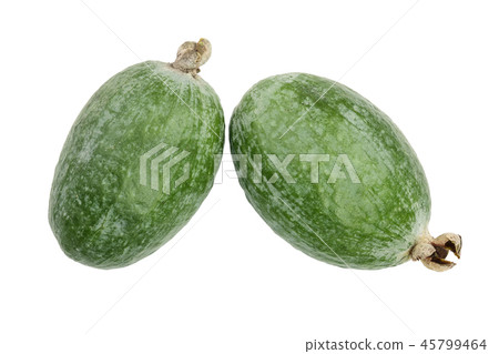 Tropical fruit feijoa Acca sellowiana isolated on white background. Top view. Flat lay pattern 45799464