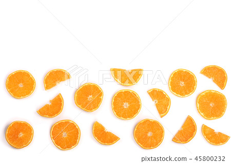 Slices of orange or tangerine isolated on white background with copy space for your text. Flat lay Slices of orange or tangerine isolated on white background with copy space for your text. Flat lay 45800232