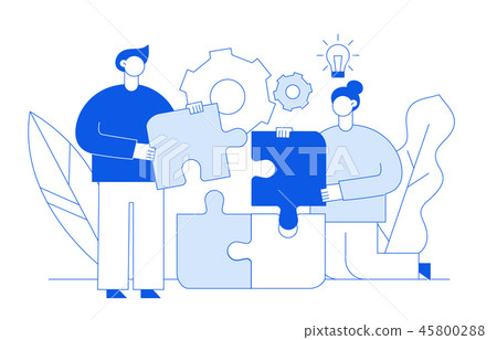 Vector flat line style business teamwork - Stock Illustration [45800288 ...