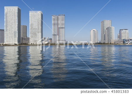 Harumi canal and tower apartment seen from Harumi Ohashi 45801383