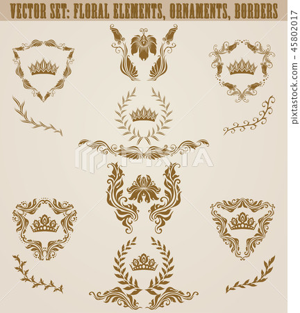 Set of golden monograms with floral elements... - Stock Illustration ...
