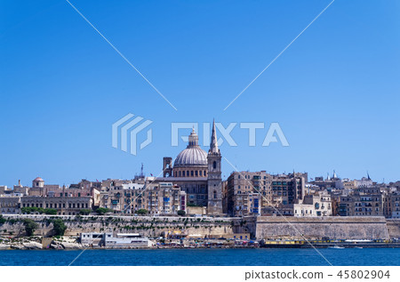 View at Valletta city from Sliema bay, Malta 45802904