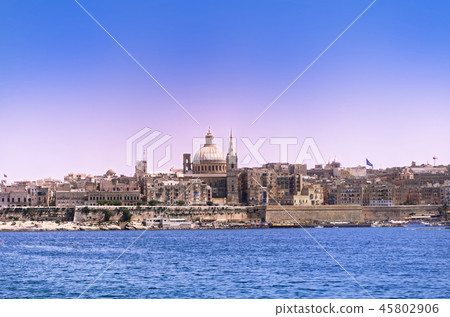View at Valletta city from Sliema bay, Malta 45802906