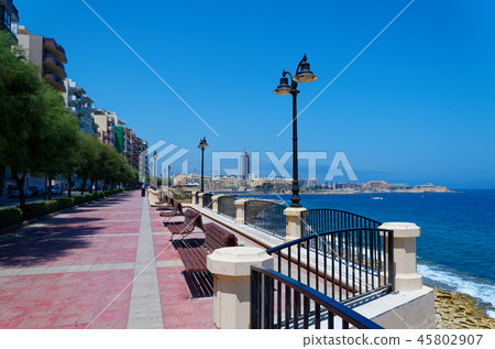 Promenade street in Sliema city on Malta 45802907