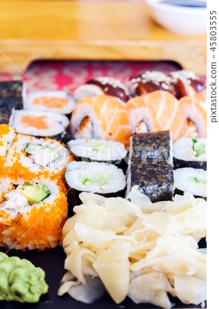 sushi on a black plate 45803555