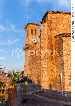 Wide angle view to the church with a bell 45803715