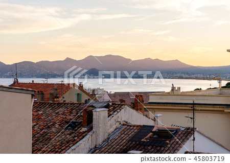 Long view to the Mediteraneean sea from a hill 45803719