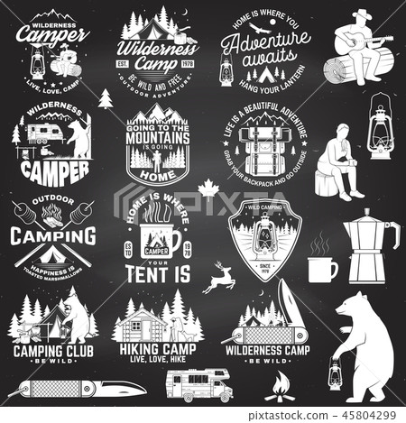 Wilderness camp. Be wild and free. Vector. Concept for badge, shirt or logo, print, stamp, patch 45804299