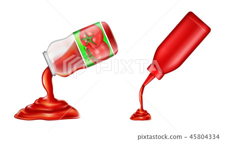 plastic bottle, glass jar of ketchup in 3d realistic style. Tomato condiment, liquid sauce 45804334