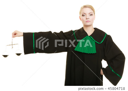 woman barrister holding scales. woman barrister holding scales. 45804718