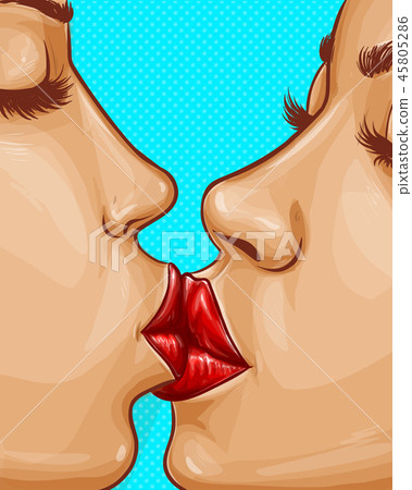 women kissing each other, lesbian love - Stock Illustration 45805286