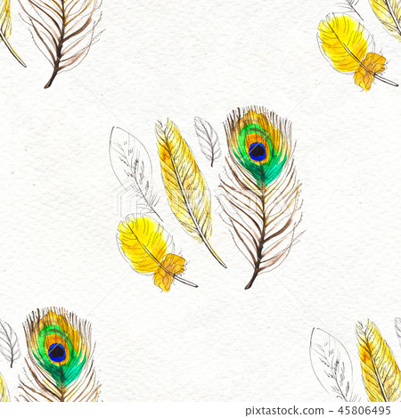 Watercolor feathers seamless pattern. Hand painted texture Watercolor feathers seamless pattern. Hand painted texture 45806495