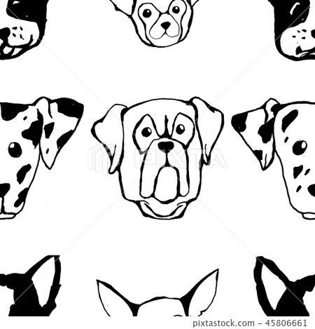Seamless pattern with Dog breeds. Bulldog, Husky, Alaskan Malamute, Retriever, Doberman, Poodle, Pug Seamless pattern with Dog breeds. Bulldog, Husky, Alaskan Malamute, Retriever, Doberman, Poodle, Pug 45806661