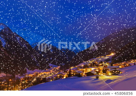 Mountains ski resort Solden Austria at sunset 45806856