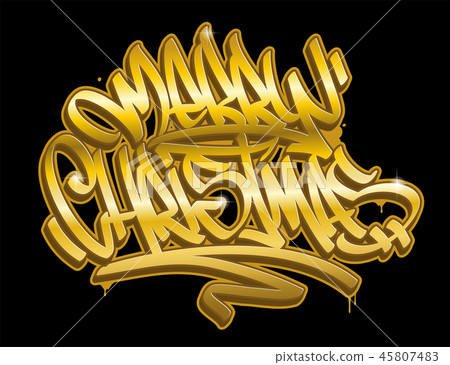 Merry Christmas graffiti style gold lettering card 45807483