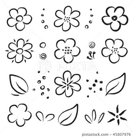 hand drawn black summer flowers and leaves set hand drawn black summer flowers and leaves set 45807976