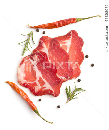 Dried pork meat slices. 45808073