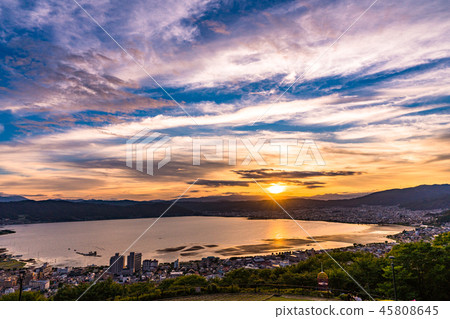 《長野縣》立石公園Su訪湖落日景 45808645