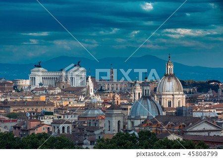 Aerial wonderful view of Rome at sunset, Italy 45808799