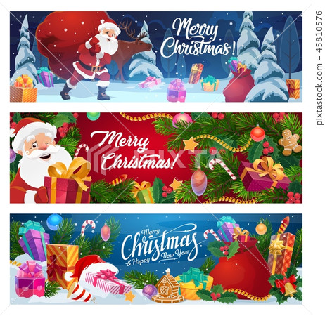 Christmas Santa gifts and pine tree 45810576